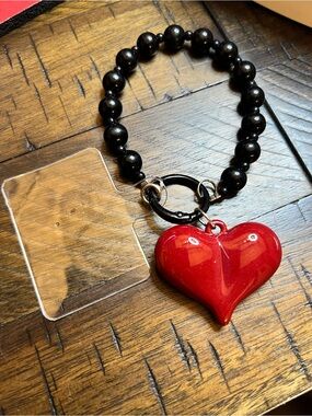 Red Heart Beaded Phone Charm & Strap